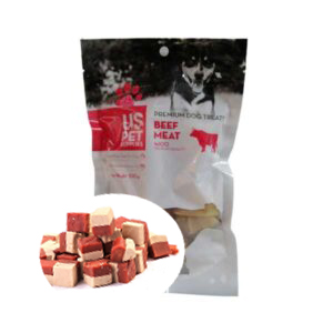 تشویقی سگ مکعب دو لایه ای گوشت 100گرمیus pet