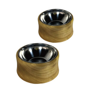 ظرف چوبی دارای کاسه استیل مدل خم سایز بزرگ petsa