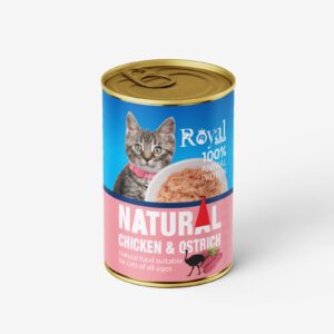 كنسرو نچرال گربه طعم مرغ و شترمرغ 380 گرمي royal coco