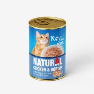 كنسرو نچرال گربه طعم مرغ و ميگو 380گرمي royal coco