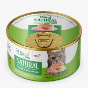 كنسرو نچرال گربه طعم مرغ و بوقلمون در ژله 220 گرمي Royal coco