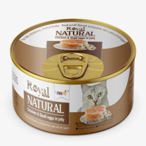 كنسرو نچرال گربه طعم مرغ و تخم بلدرچين در ژله 220 گرمي Royal coco